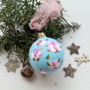 Rosa e turchese (sfera di Natale in ceramica dipinta a mano)